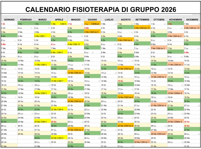 Calendario fisioterapia 2026